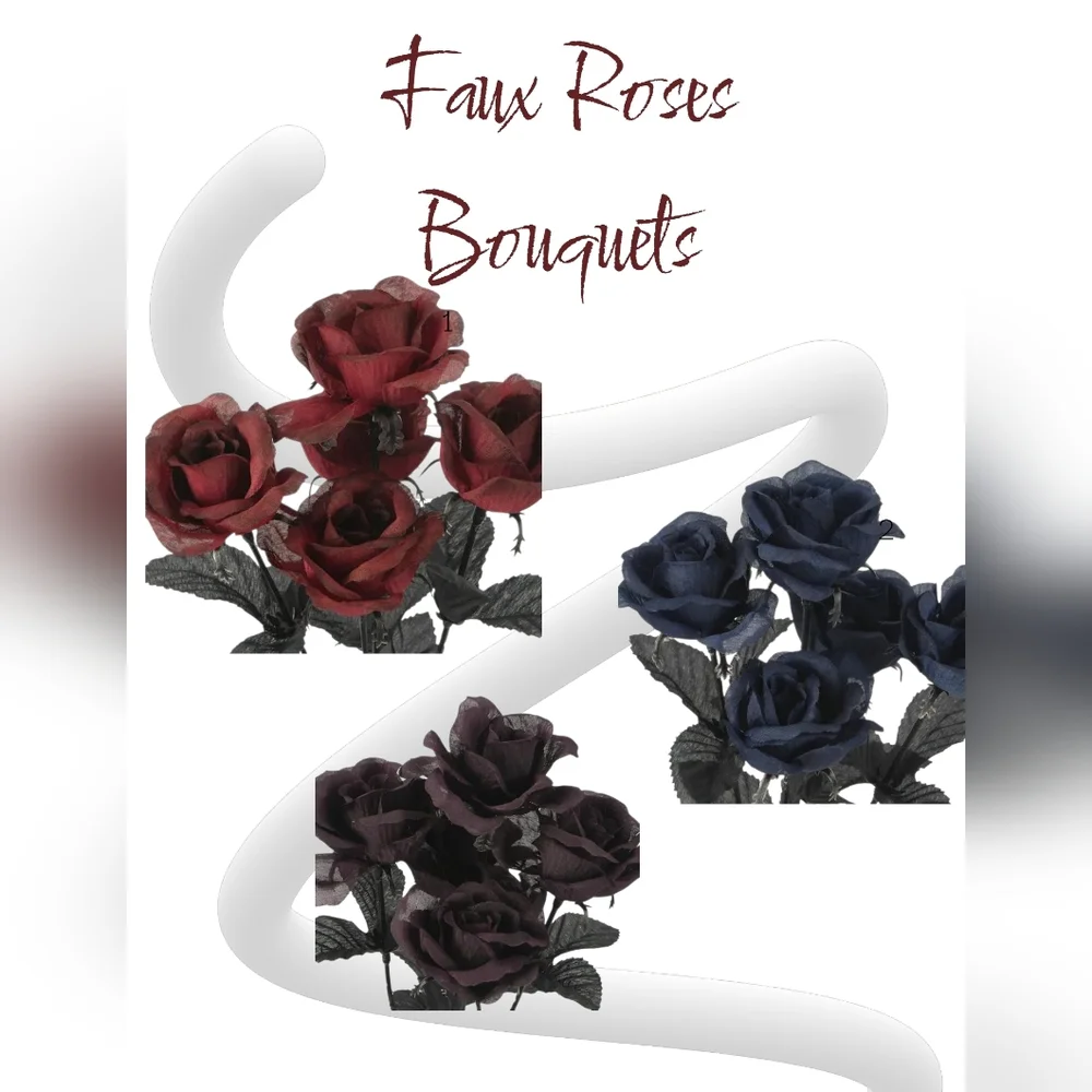 Bundle Of 12 Purple, Blue And Red Faux Rose Bouquets!